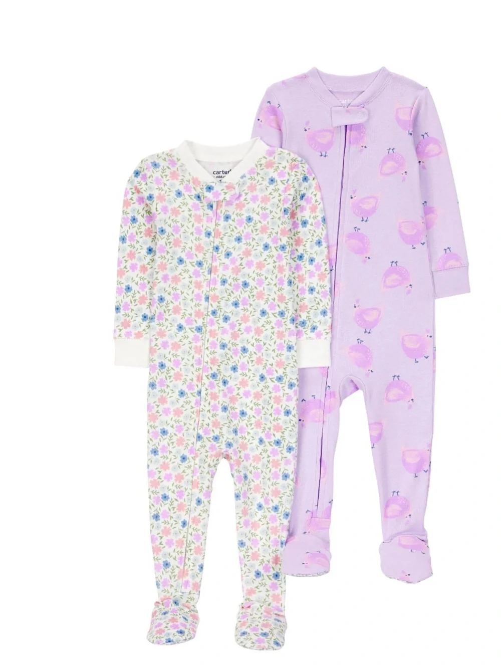 Carter's Lavender Bird & Floral Footed Sleepers - Purple, Pink, White